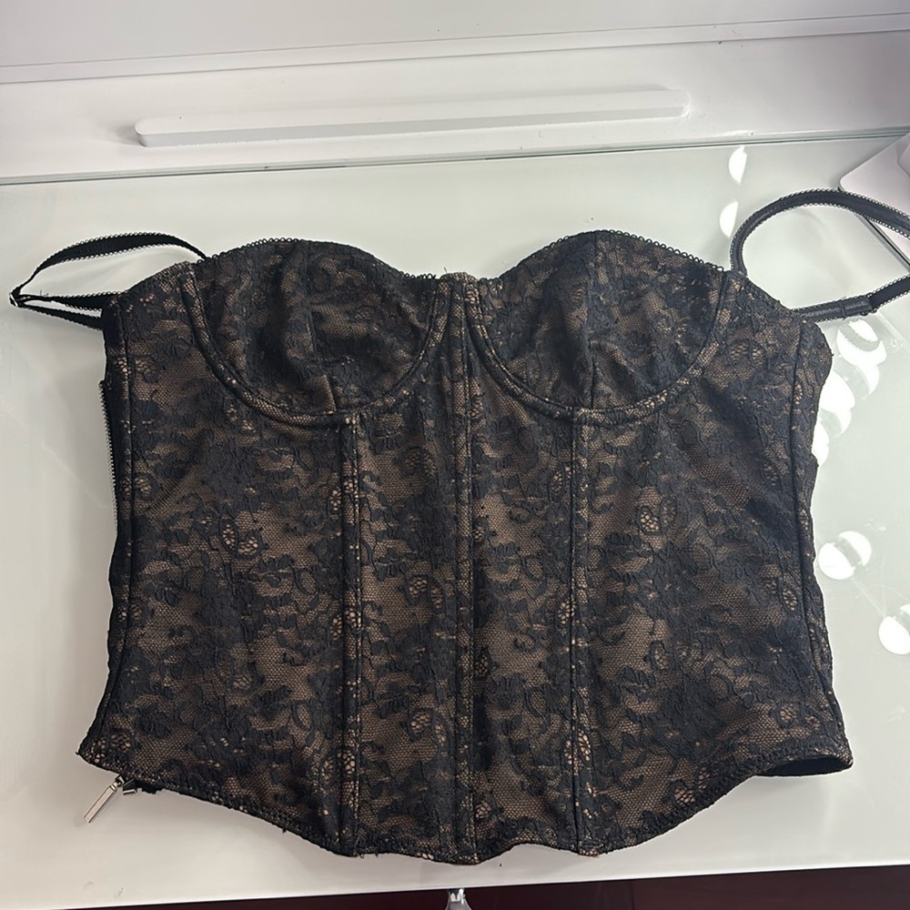 White Fox Black Lace Corset Top